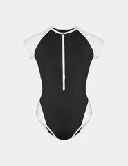 Leakproof Cap-Sleeve One Piece Swimsuit - Color Block