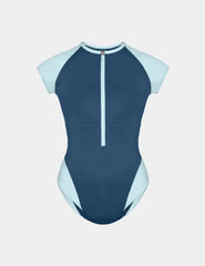 Cap-Sleeve One Piece Swimsuit - Color Block - Last Call