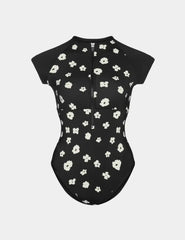 Leakproof Cap-Sleeve One Piece Swimsuit - Color Block